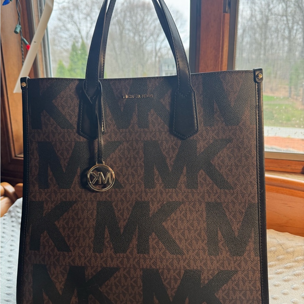 Michael Kors Brown and Black MK Logo Tote Briefcase